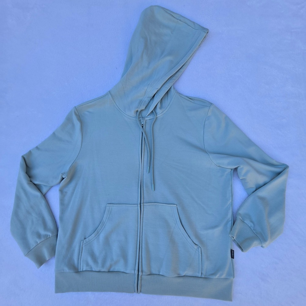 Eddie Bauer Womens Full Zip Hoodie Sage Green Viscose Blend Sweatshirt Large